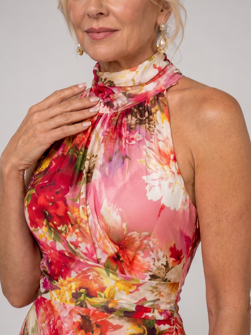 Solène | Halter Neck Floral Print Maxi Dress