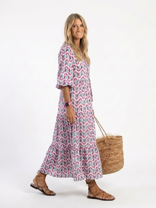 Mireya | Geometric Tiered Midi Dress