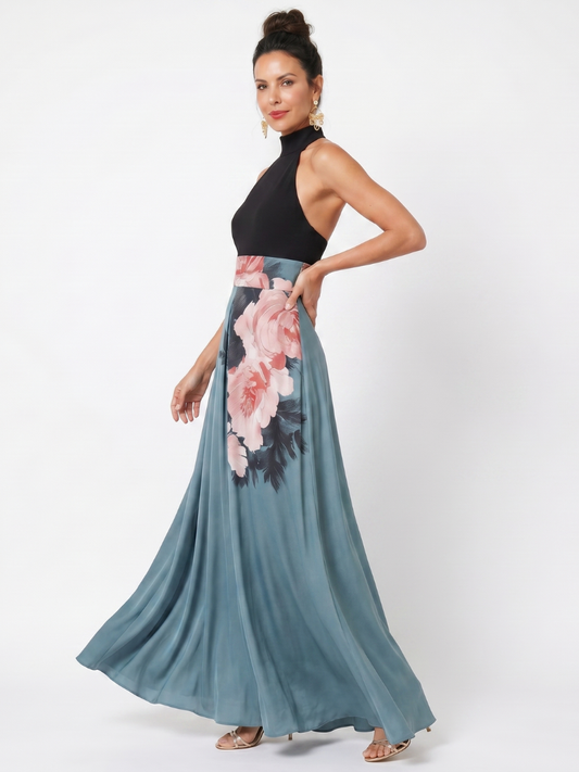 Catriel | Halter Bodice Floral Skirt Maxi Dress