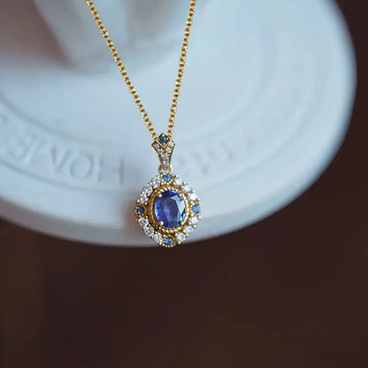 Sapphire Blue Halo Necklace
