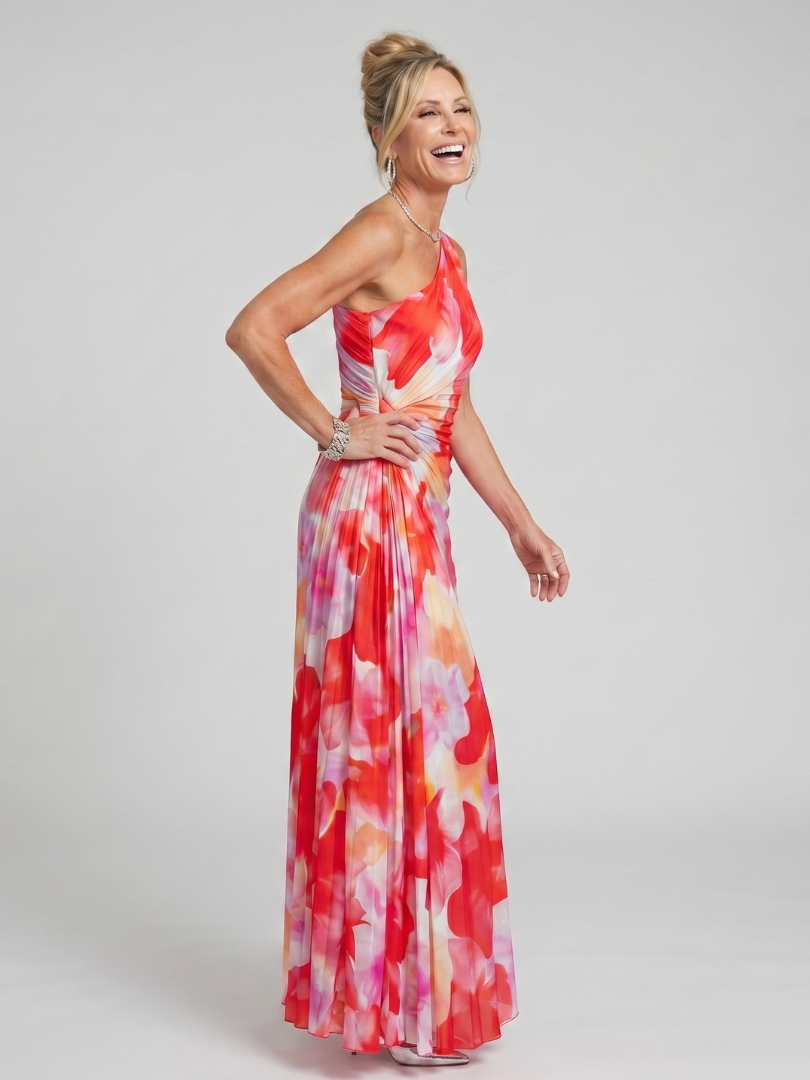 Mirelle | One Shoulder Pleated Bodice Midi Dress