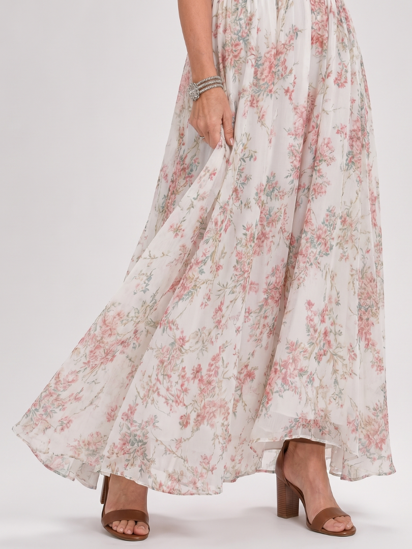 Malvine | Floral Print Flowing Skirt Midi Dress