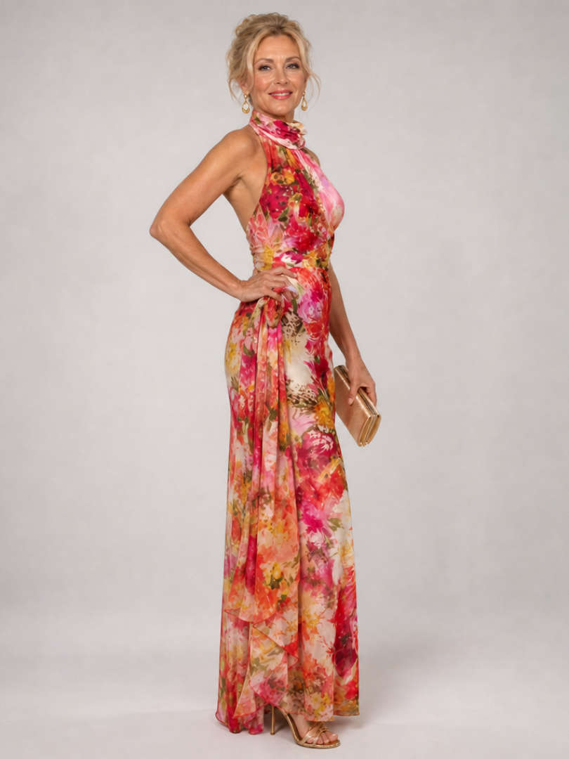 Solène | Halter Neck Floral Print Maxi Dress