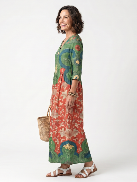 Sloane | Mixed Print Midi Dress