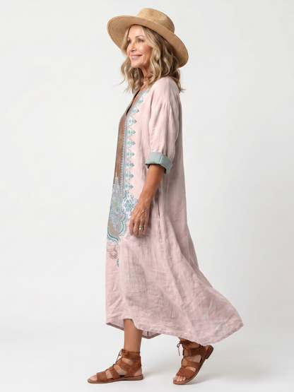Kenza | Embroidered Panel Midi Dress