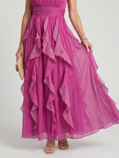 Lethine | High Neck Gathered Ruffle Layers Maxi Dress