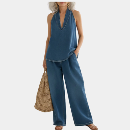 Rosie | Vintage Washed Soft Denim-Look Two-Piece Set