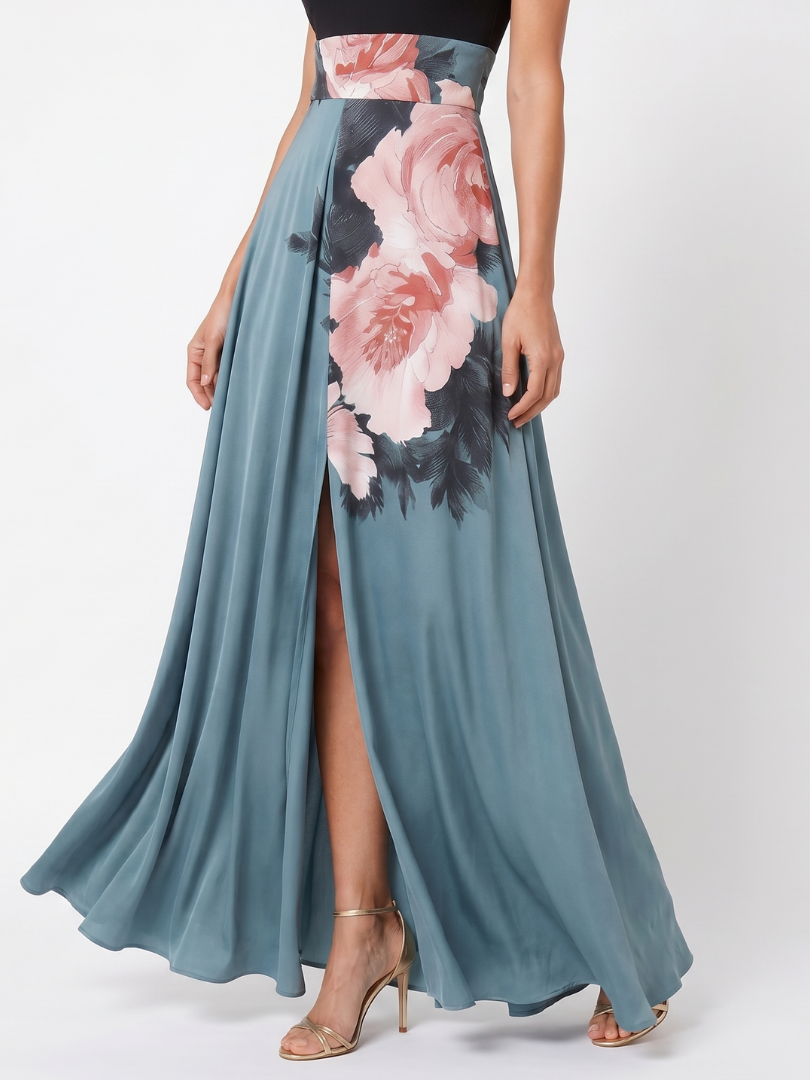 Catriel | Halter Bodice Floral Skirt Maxi Dress