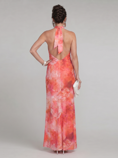 Thalise | Halter Neck Printed Pattern Maxi Dress