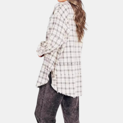 Marlowe | Oversized Raw Hem Flannel Shirt