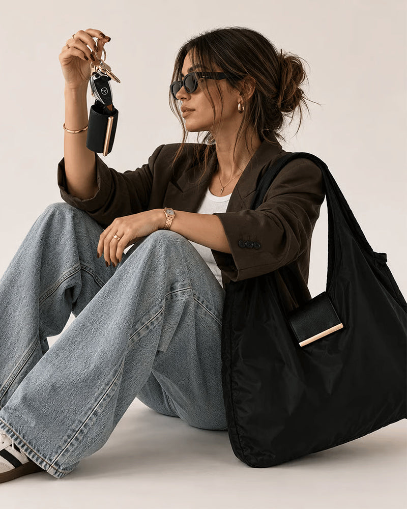 Varelli 2-in-1 charm tote bag styled as an everyday accessory