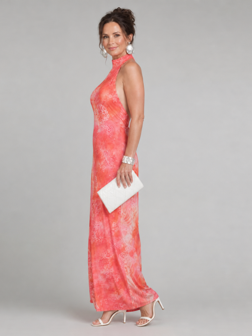 Thalise | Halter Neck Printed Pattern Maxi Dress