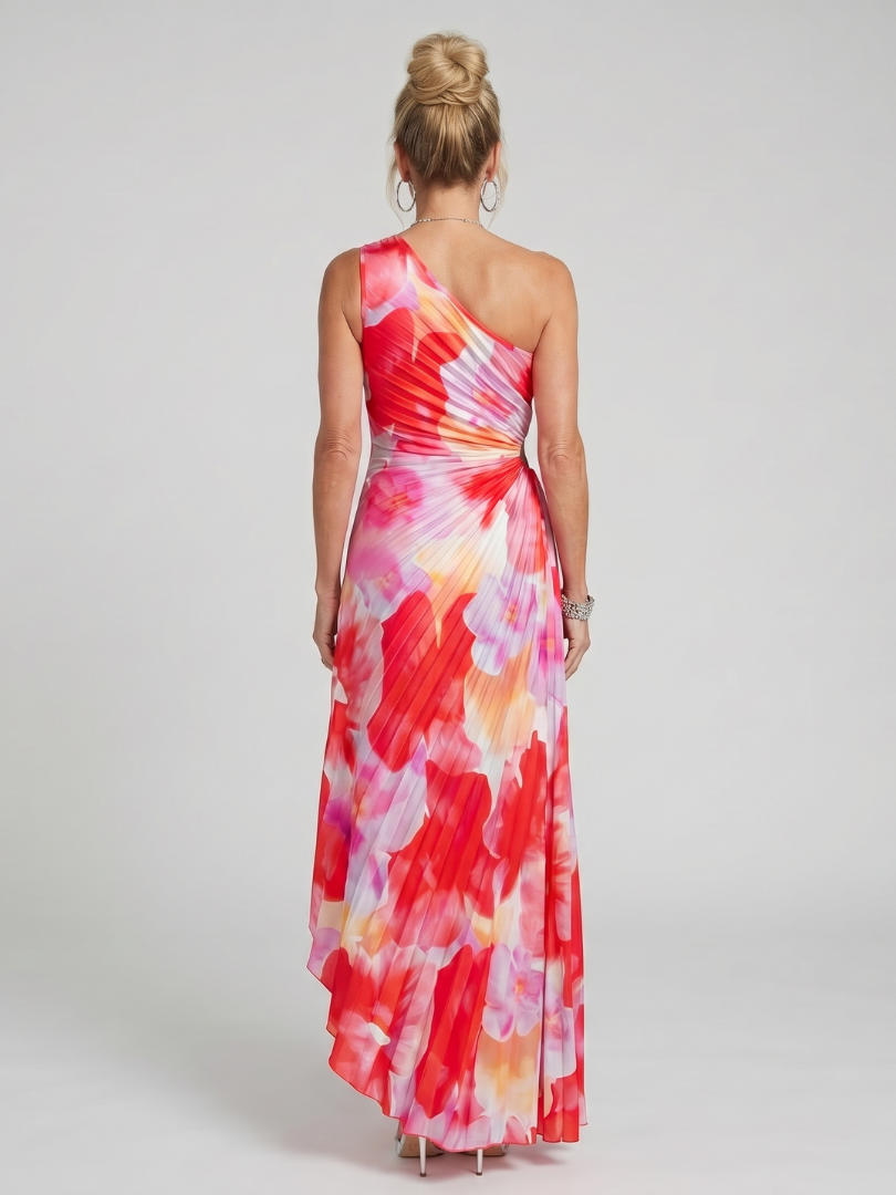 Mirelle | One Shoulder Pleated Bodice Midi Dress