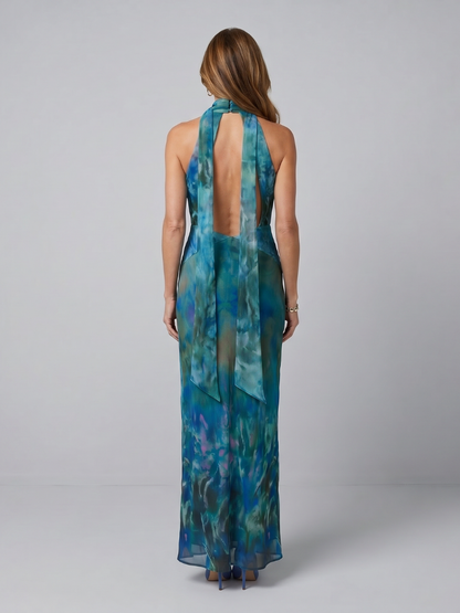 Caelith | Keyhole Halter Sleeveless Maxi Dress