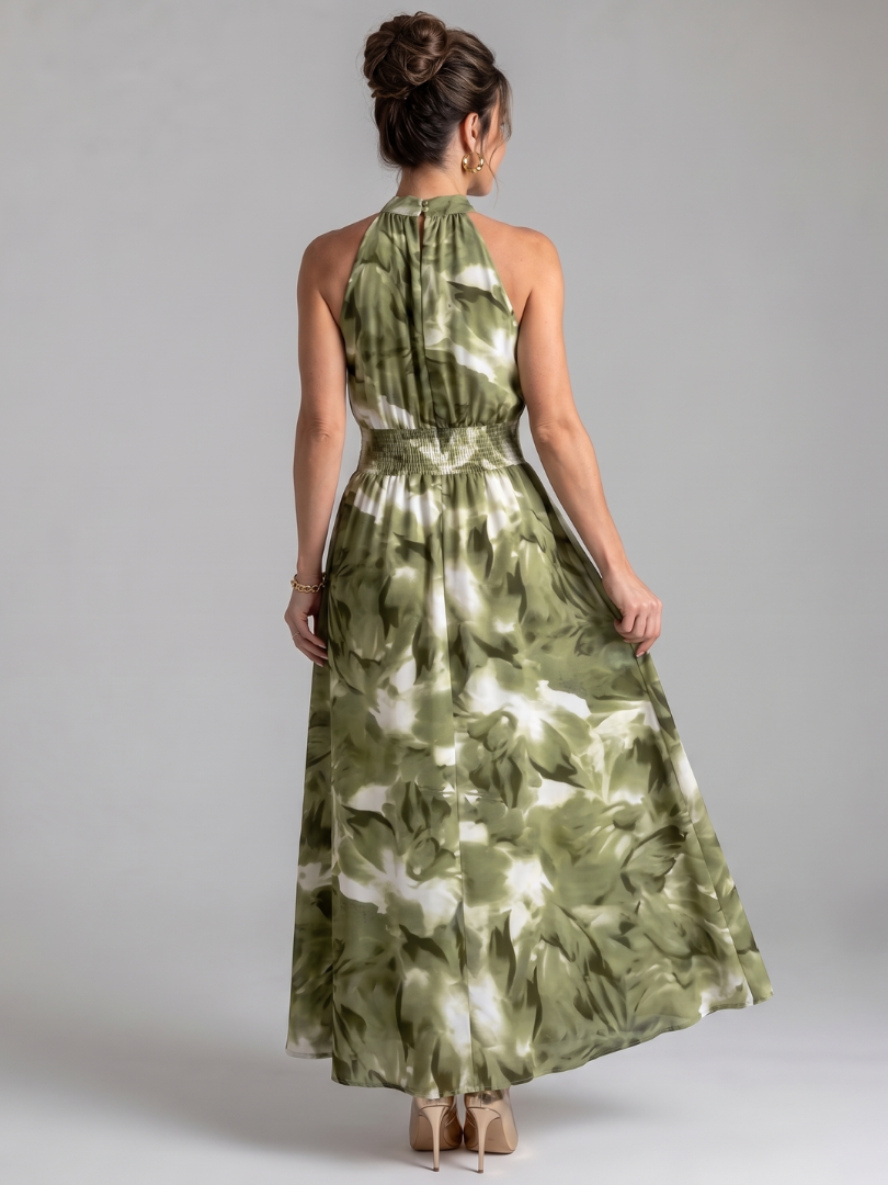 Brinae | Gathered Waist Abstract Print Midi Dress