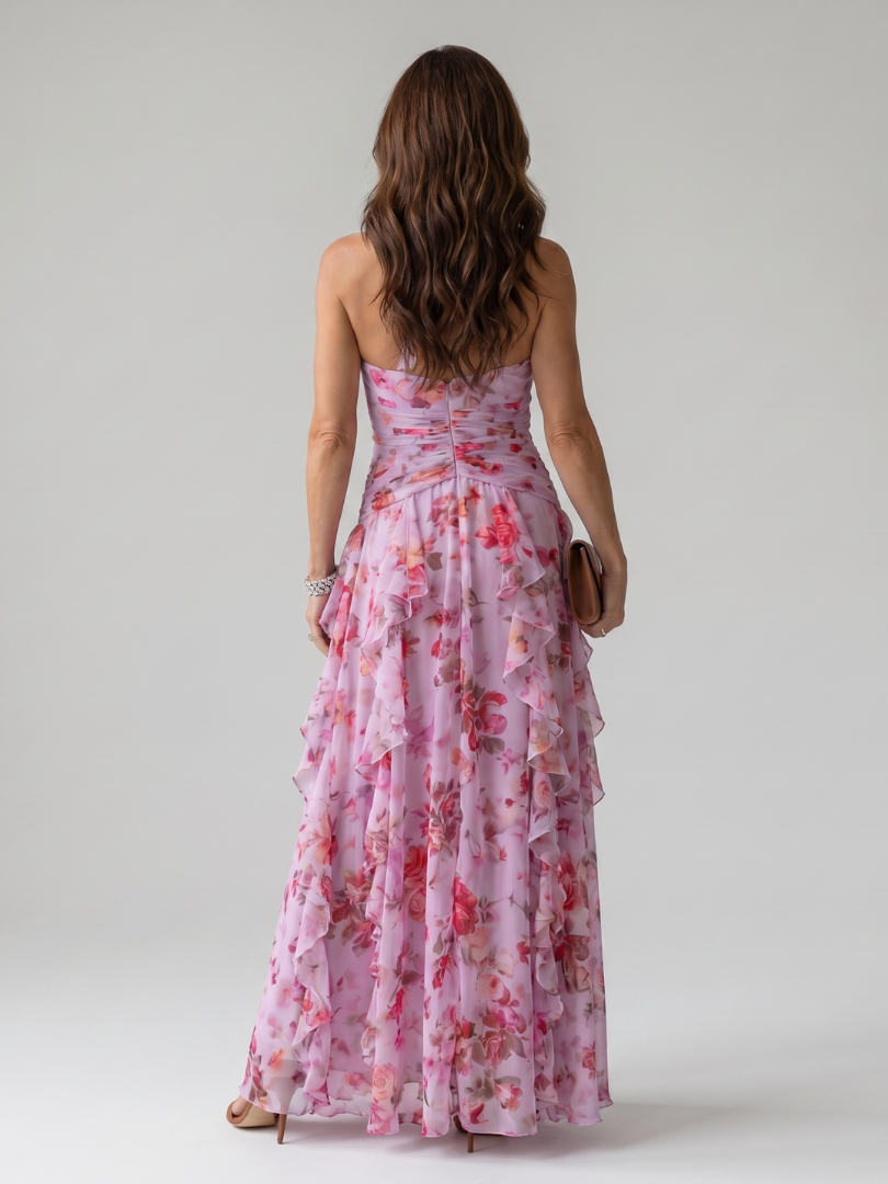 Calyx | Halter Neck Ruched Bodice Floral Maxi Dress