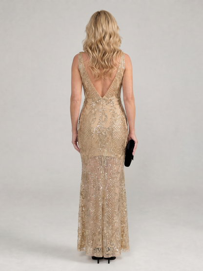 Wynova | Sequin Sleeveless Sheer Panel Midi Dress