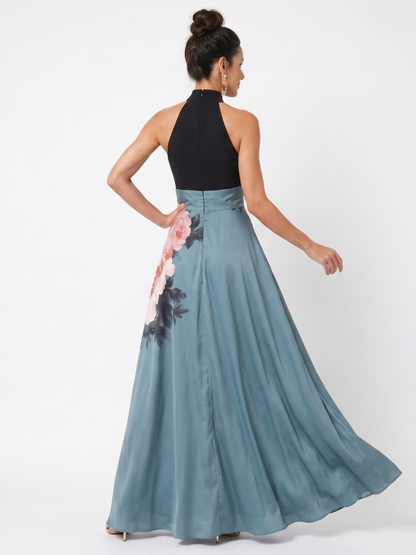 Catriel | Halter Bodice Floral Skirt Maxi Dress
