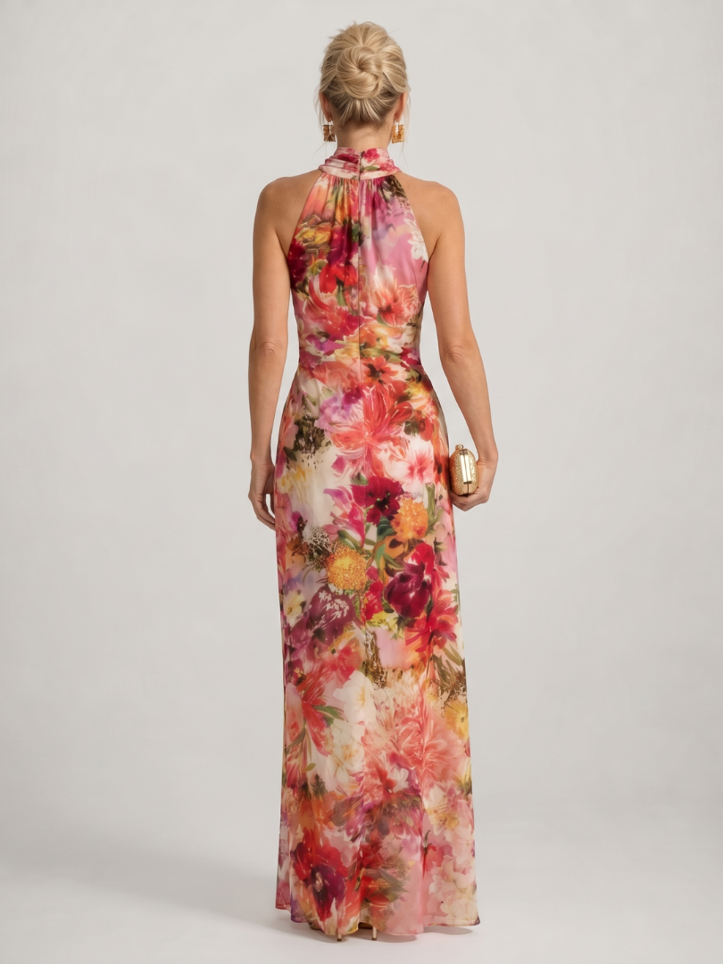Solène | Halter Neck Floral Print Maxi Dress