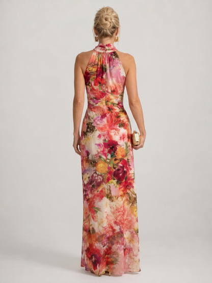 Solène | Halter Neck Floral Print Maxi Dress