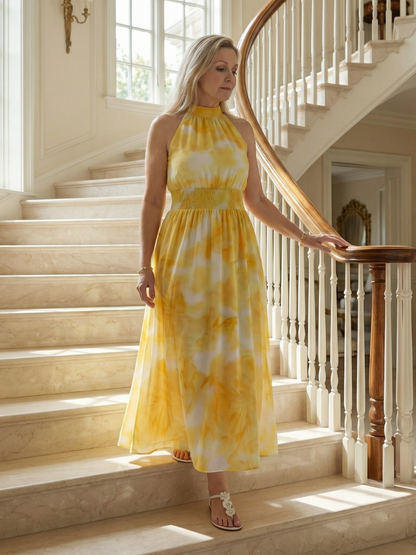 Drielle | Gathered Halter Midi Dress