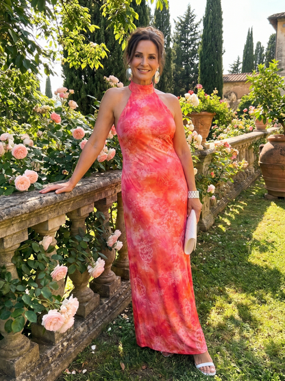 Thalise | Halter Neck Printed Pattern Maxi Dress