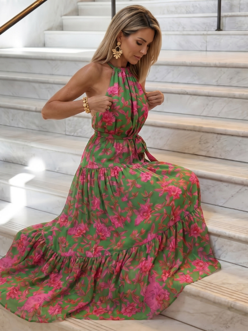 Sylvara | Draped Halter Midi Dress
