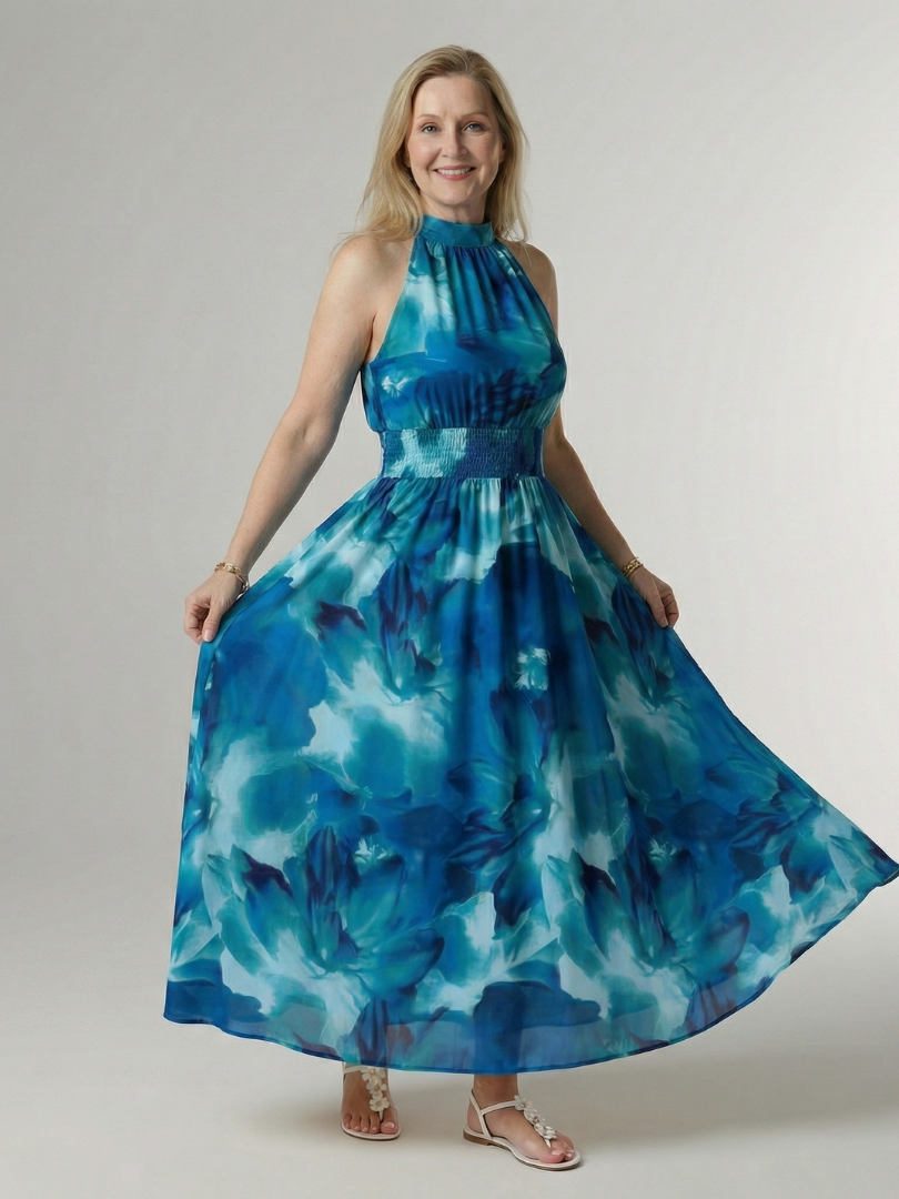 Drielle | Gathered Halter Midi Dress