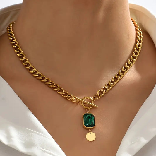 Emerald Crystal Gold Necklace
