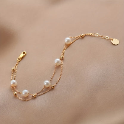 Golden Pearl Duet Bracelet