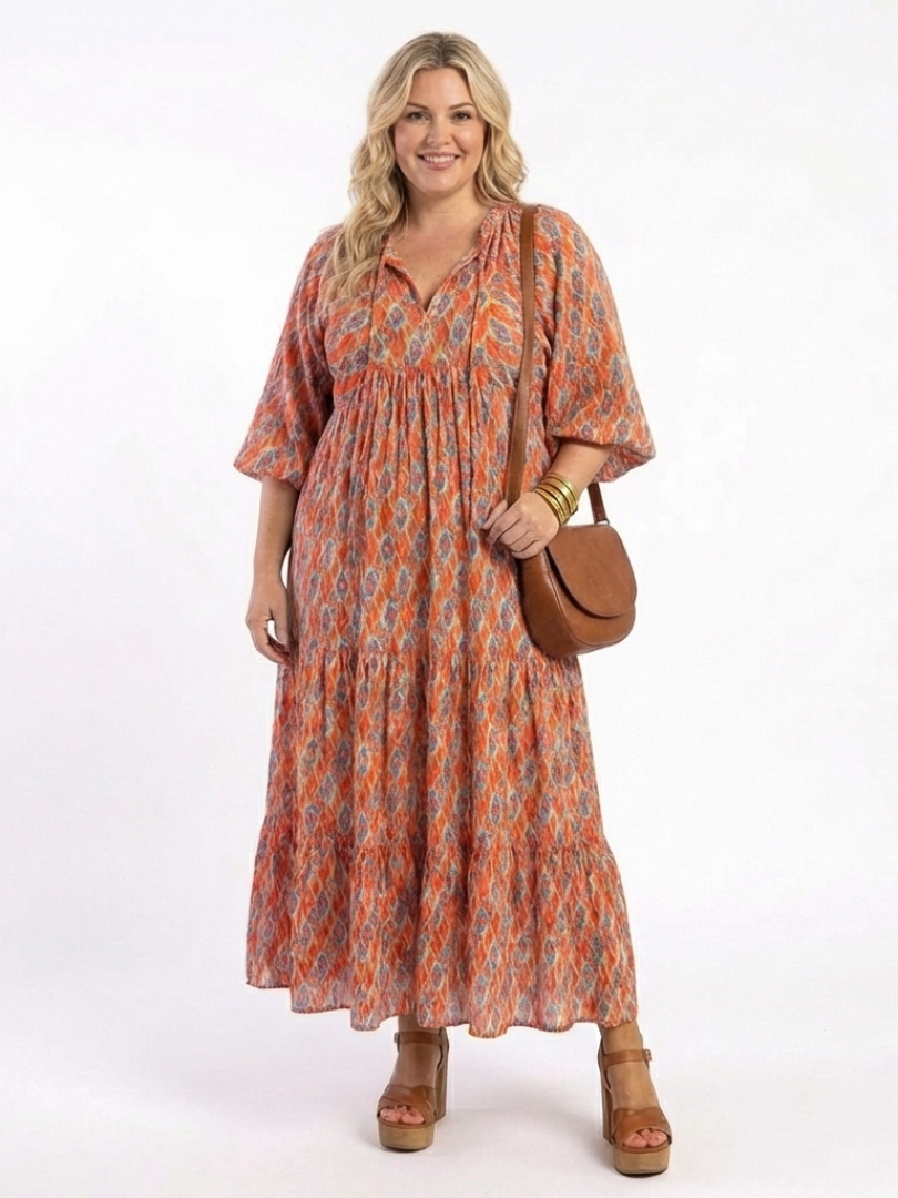 Amara | Geometric Tiered Midi Dress