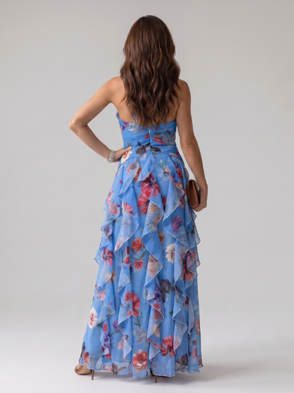 Calyx | Halter Neck Ruched Bodice Floral Maxi Dress