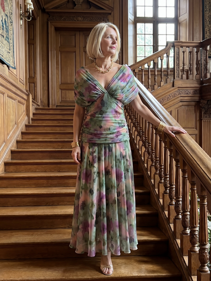 Vespia | Off Shoulder Flow Midi Dress
