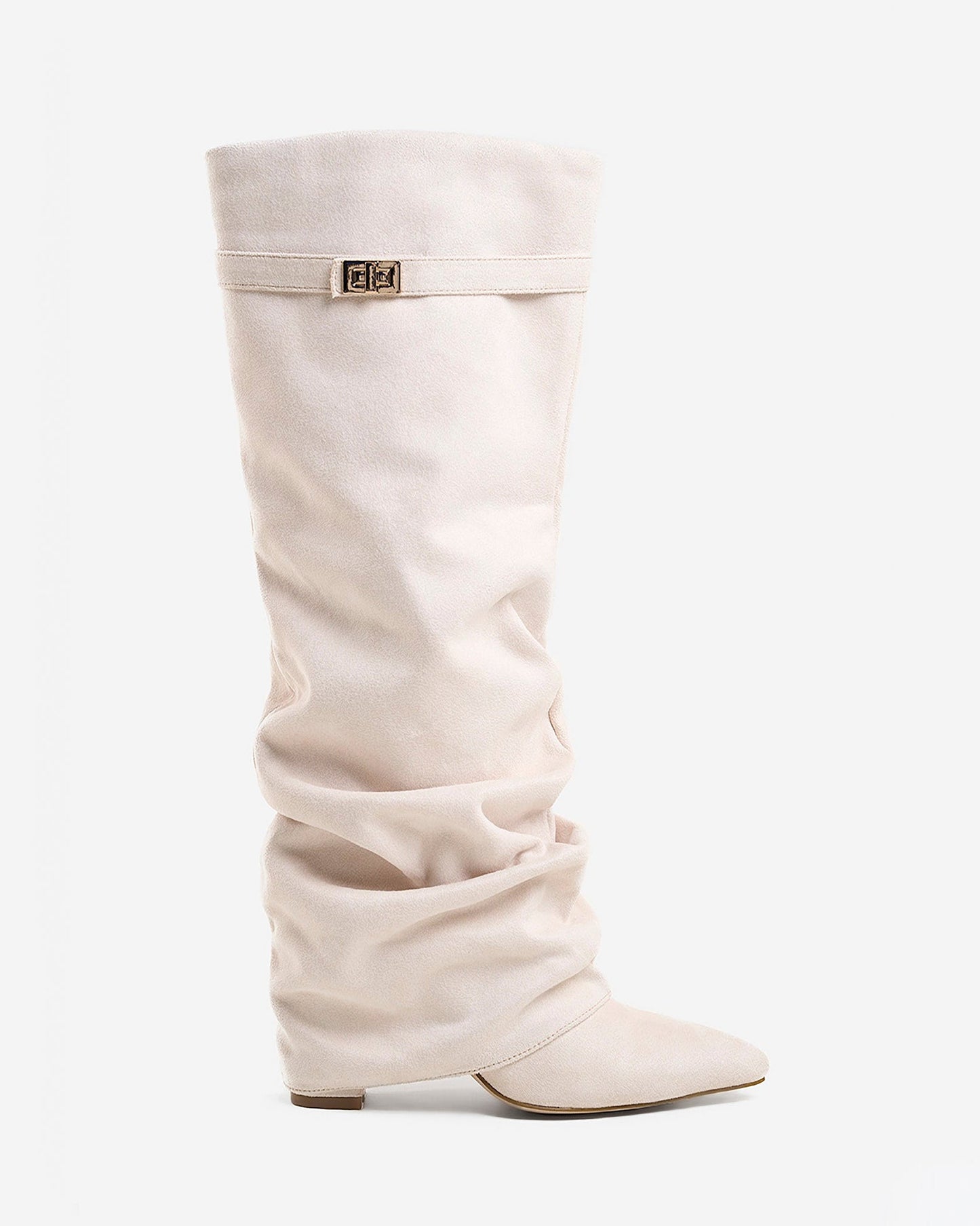Jade | Slouchy Suede Knee-High Boots - Cream