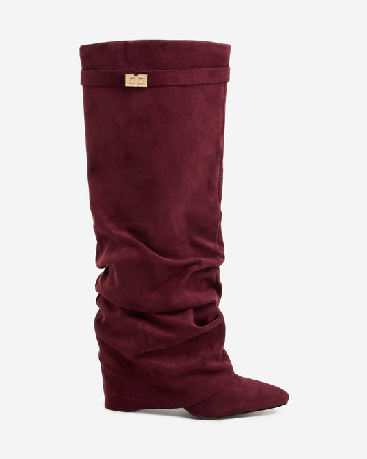 Jade | Slouchy Suede Knee-High Boots - Burgundy