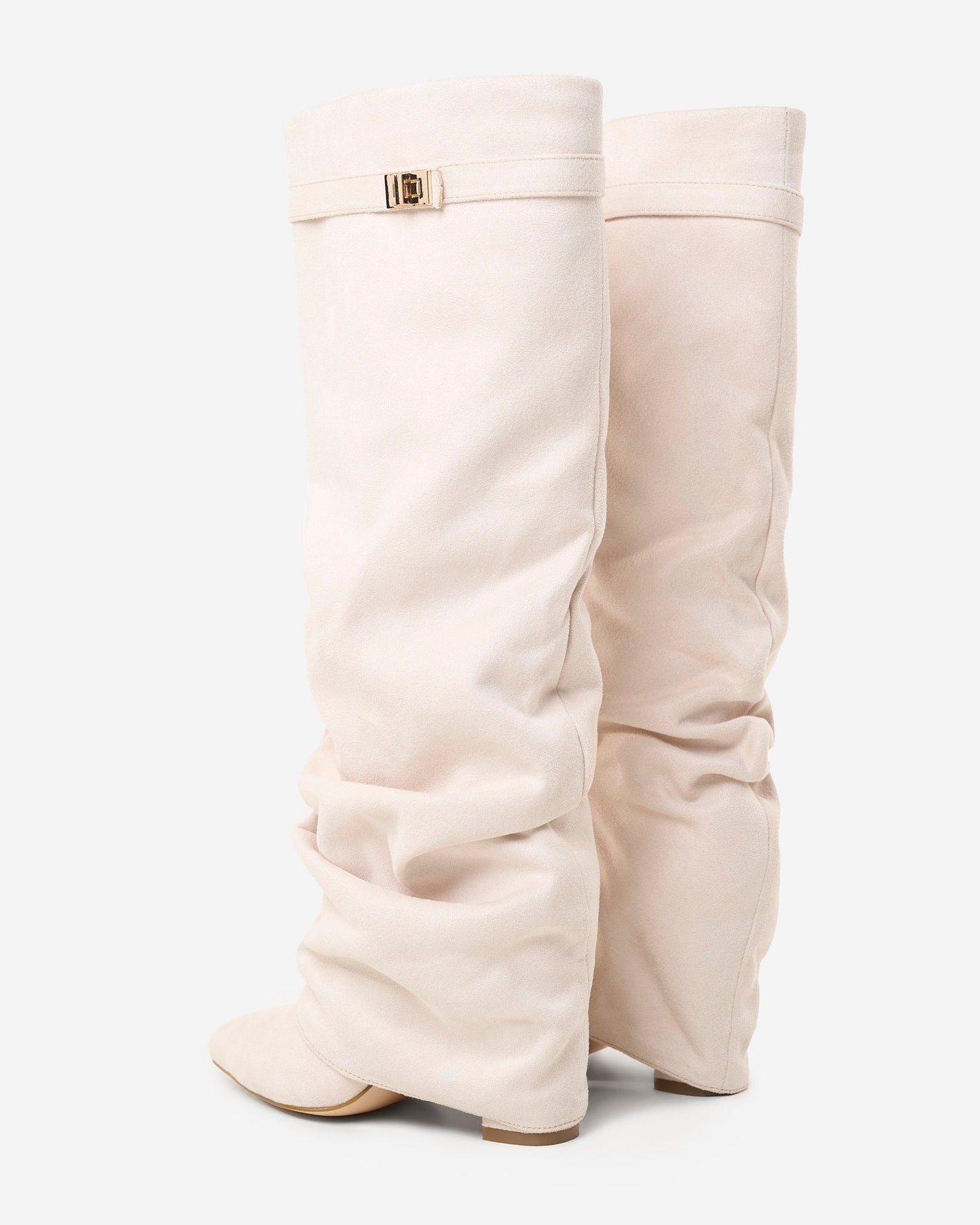 Jade | Slouchy Suede Knee-High Boots - Cream