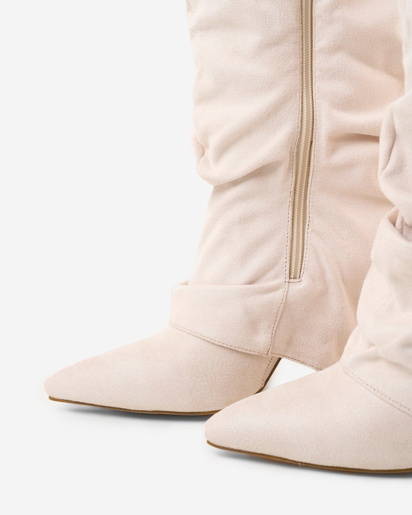Jade | Slouchy Suede Knee-High Boots - Cream