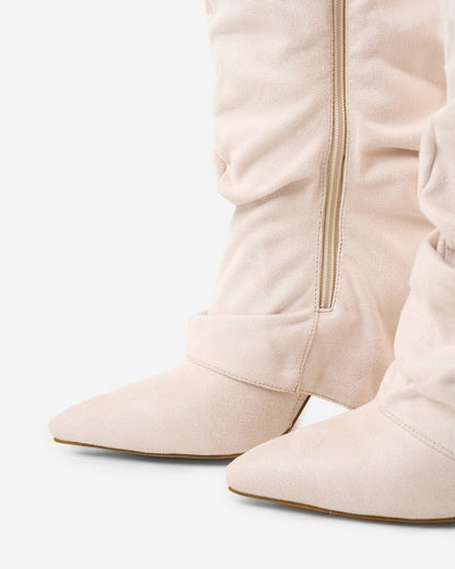 Jade | Slouchy Suede Knee-High Boots - Cream