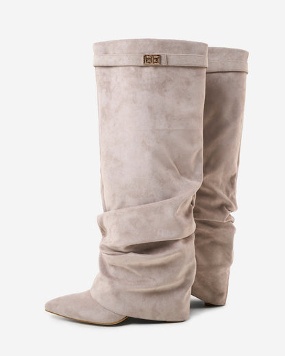 Jade | Slouchy Suede Knee-High Boots - Taupe