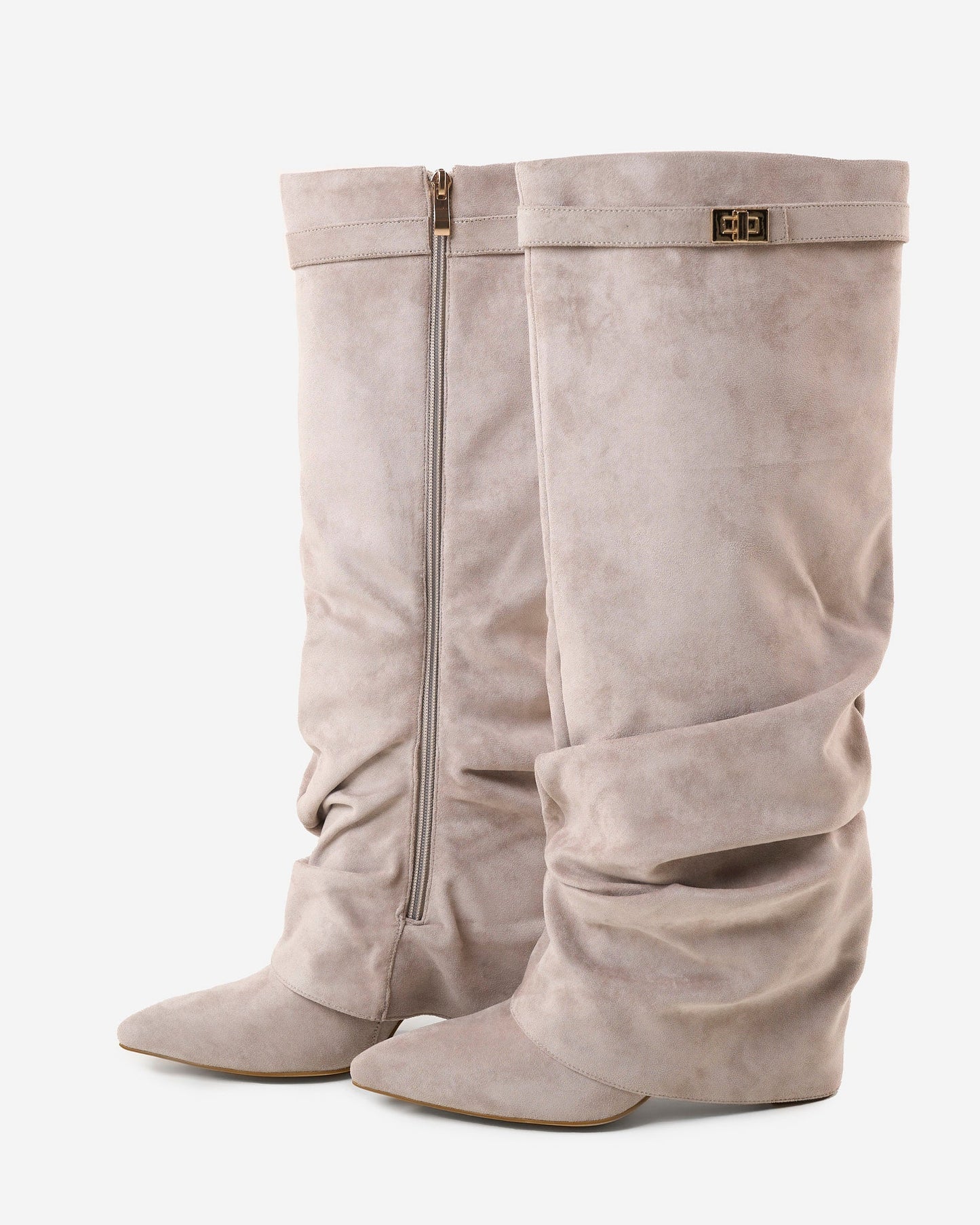 Jade | Slouchy Suede Knee-High Boots - Taupe