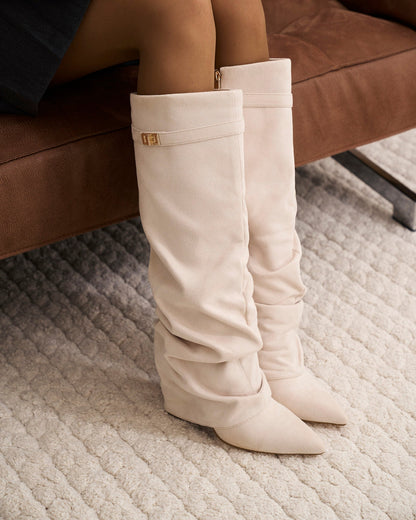 Jade | Slouchy Suede Knee-High Boots - Cream