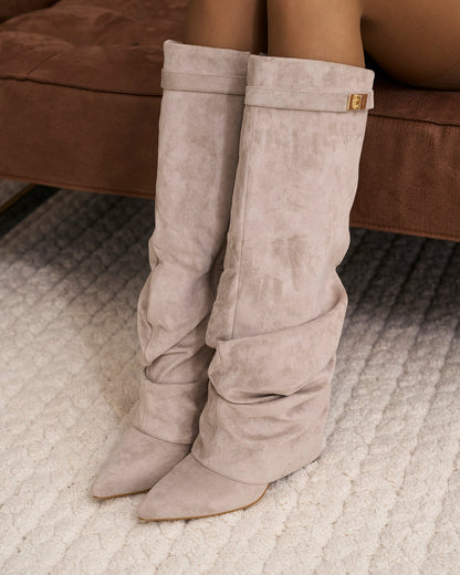 Jade | Slouchy Suede Knee-High Boots - Taupe