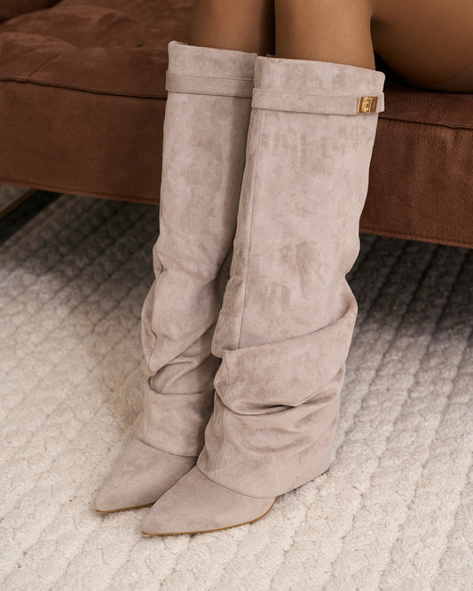 Jade | Slouchy Suede Knee-High Boots - Taupe