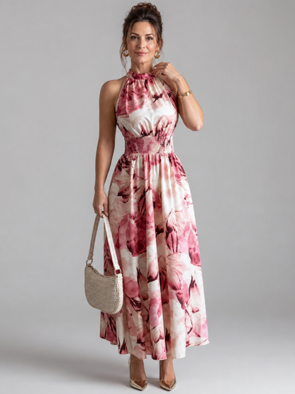 Brinae | Gathered Waist Abstract Print Midi Dress