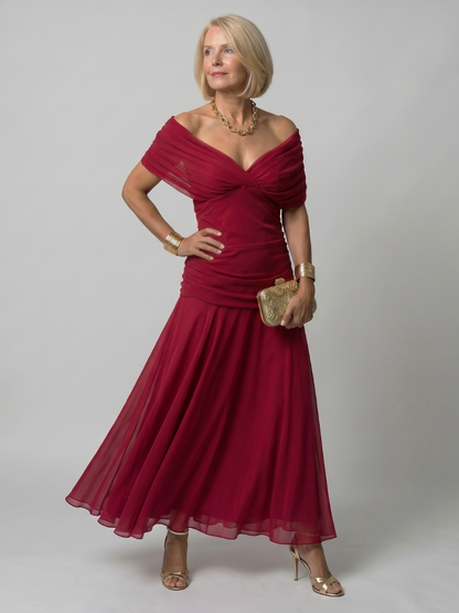 Vespia | Off Shoulder Flow Midi Dress