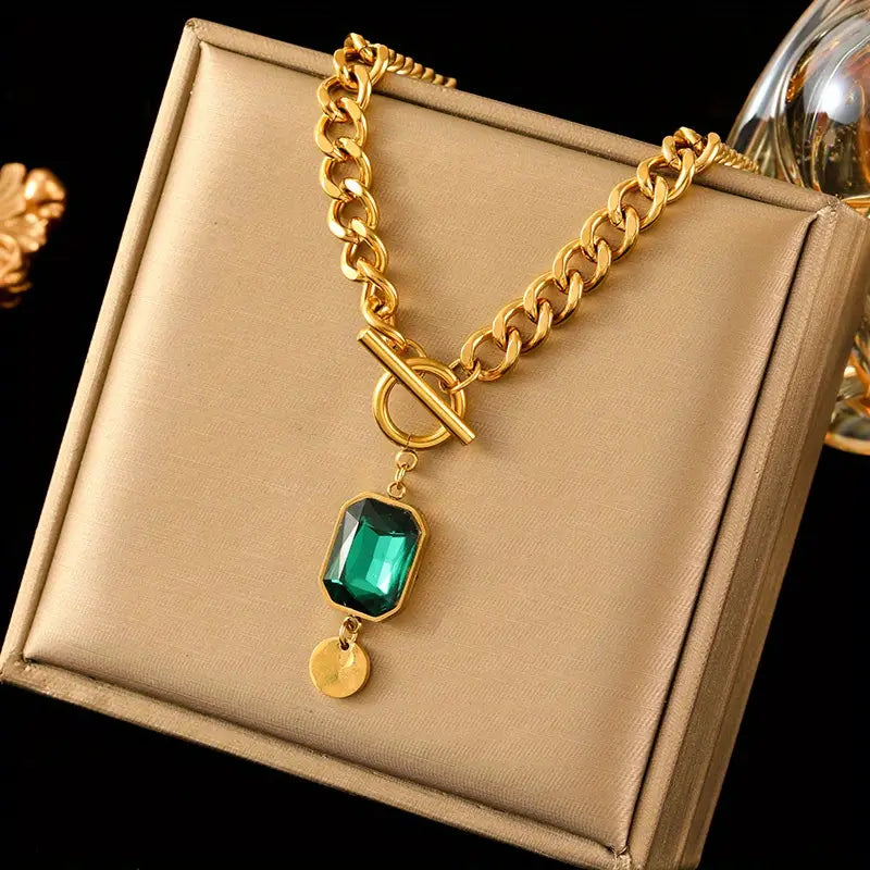 Emerald Crystal Gold Necklace