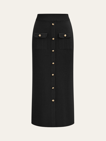 Camille cardigan and midi skirt set in dark brown