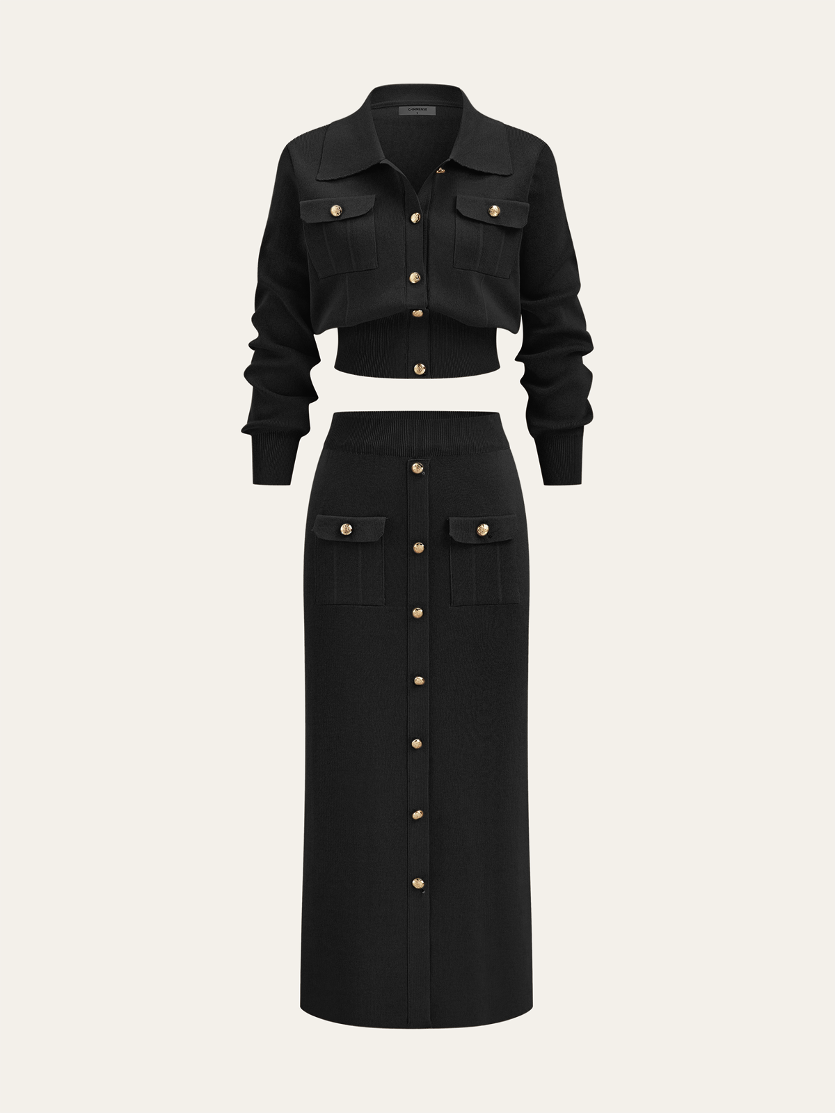 Camille cardigan and midi skirt set in black