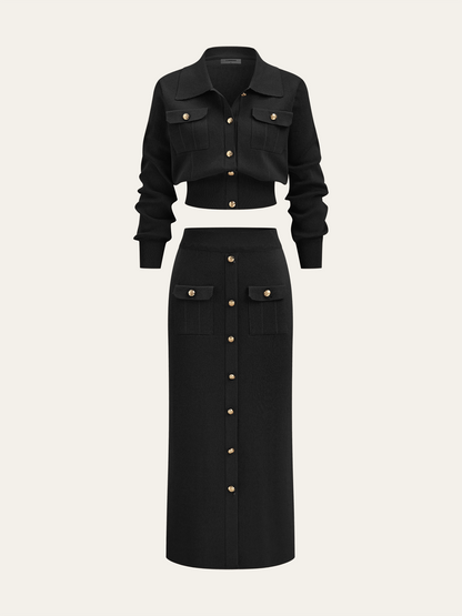 Camille cardigan and midi skirt set in black