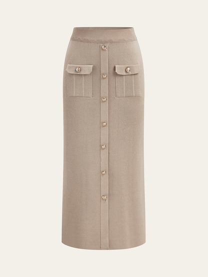 Camille knit set showing the collared cardigan detail